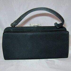 Vintage After Five Purse Handbag Black w/Rhinestone Clasp Snap Evening Bag